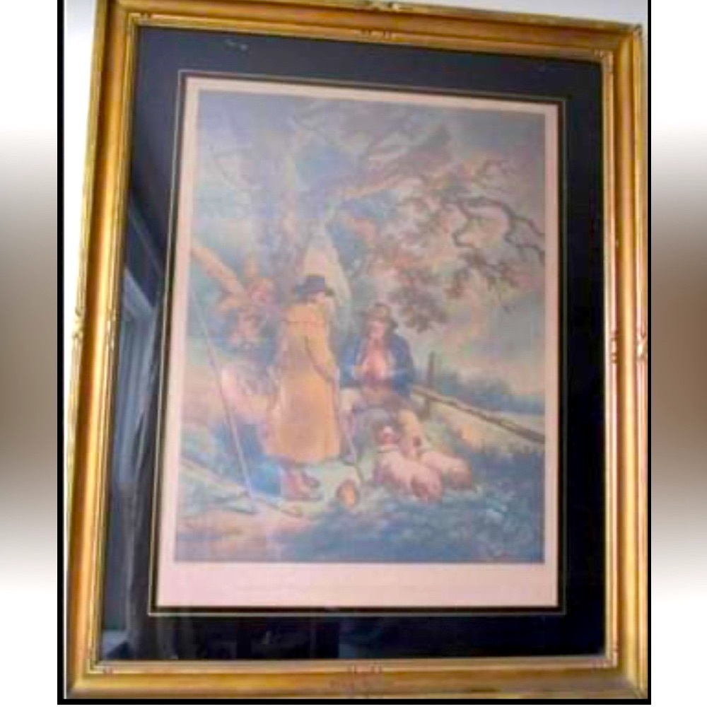 Antique George Morland The Shepherd's Meal Hand Coloured Mezzotint